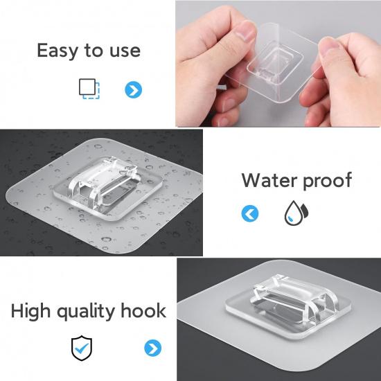 14 Pack Shower Caddy Adhesive Replacement Flat, Transparent Strong Adhesive Hooks, No Drilling, Waterproof Wall Hooks for Shower Caddy, Bathroom