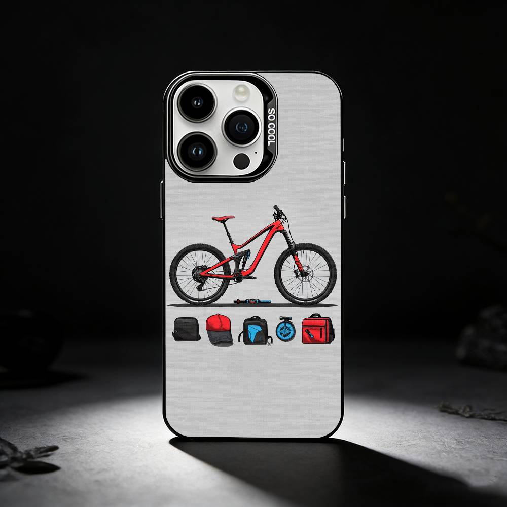 Mountain Bike Bicycle cool Phone Case For iPhone 17,16,15,14,13,12,11 Plus,Pro Max,XS,Colored silver phone case