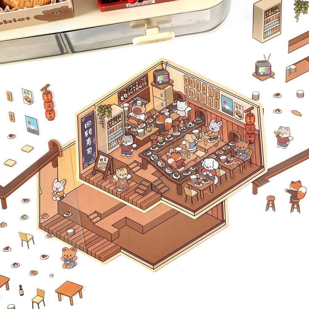 Бумага-наклейка с 3D-пейзажем лесной деревни, многофункциональные наклейки с изображением хижины, игровые наклейки, для любителей карточек