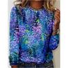 New Women Long Sleeved Round Neck Pullover T-shirt Top with Elegant and Fashionable Floral Print Casual Style T-shirt for Women