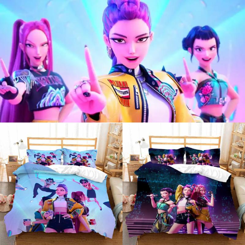 Охотники на демонов K-pop Цифровая печать Пододеяльник Наволочка Комплект Постельное белье для спальни