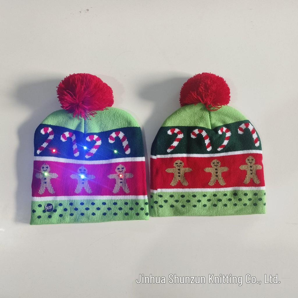 LED Light-Up Elk Jacquard Knit Hat & Scarf Set for Christmas & New Year.