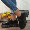 Comemore Thick Bottom British Style Leather Shoes Women 2025 Autumn New Loafers Round Head Lace Up Casual Black Platform Pumps