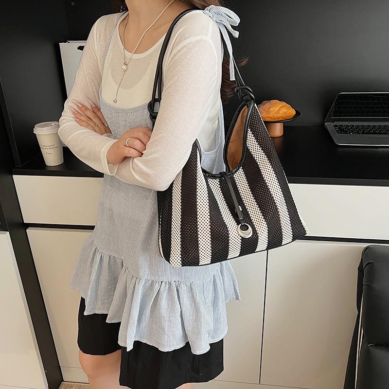 Вязаная сумка большой вместимости женская летняя новая повседневная полосатая сумка через плечо классная сумка-тоут для поездок на работу