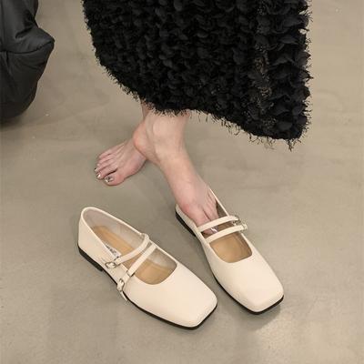 Туфли Мэри Джейн с квадратной головкой, женская обувь, весна 2024, новый односложный пояс, мягкая плоская подошва, французская юбка, темпераментные одинарные туфли
