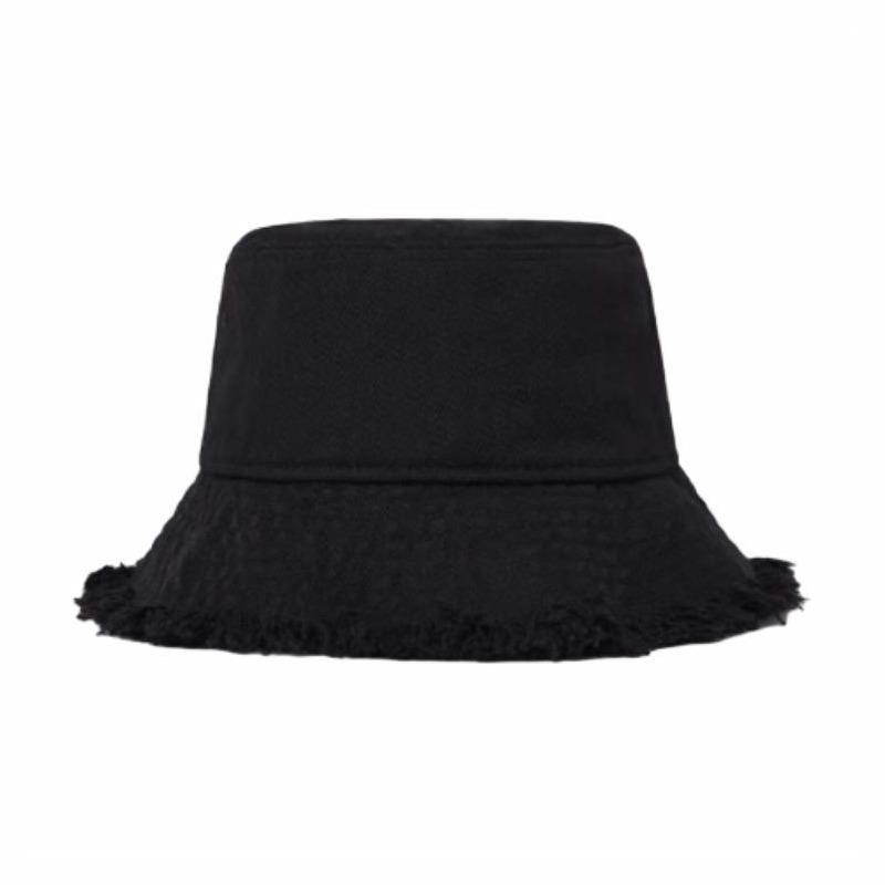 New Era Niu Yihua washed raw edge metal logo sunshade cotton polyester fisherman hat unisex couple style M/L black