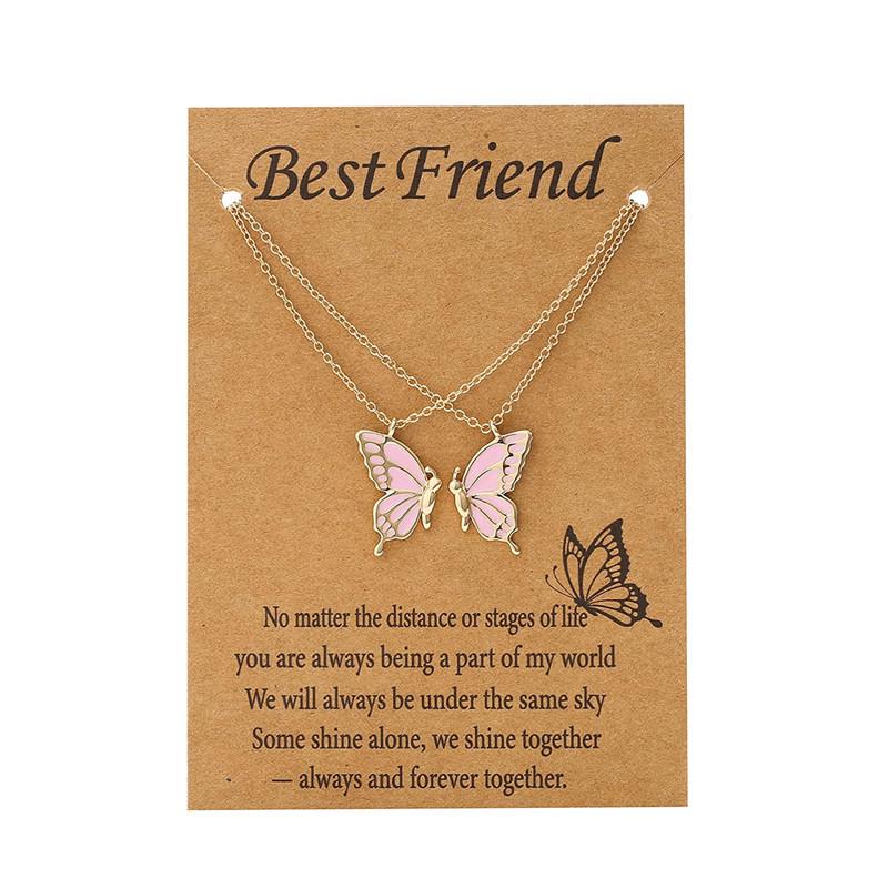 Colorful Butterfly Friendship Necklace Set for Women - Elegant Two-Piece Design
