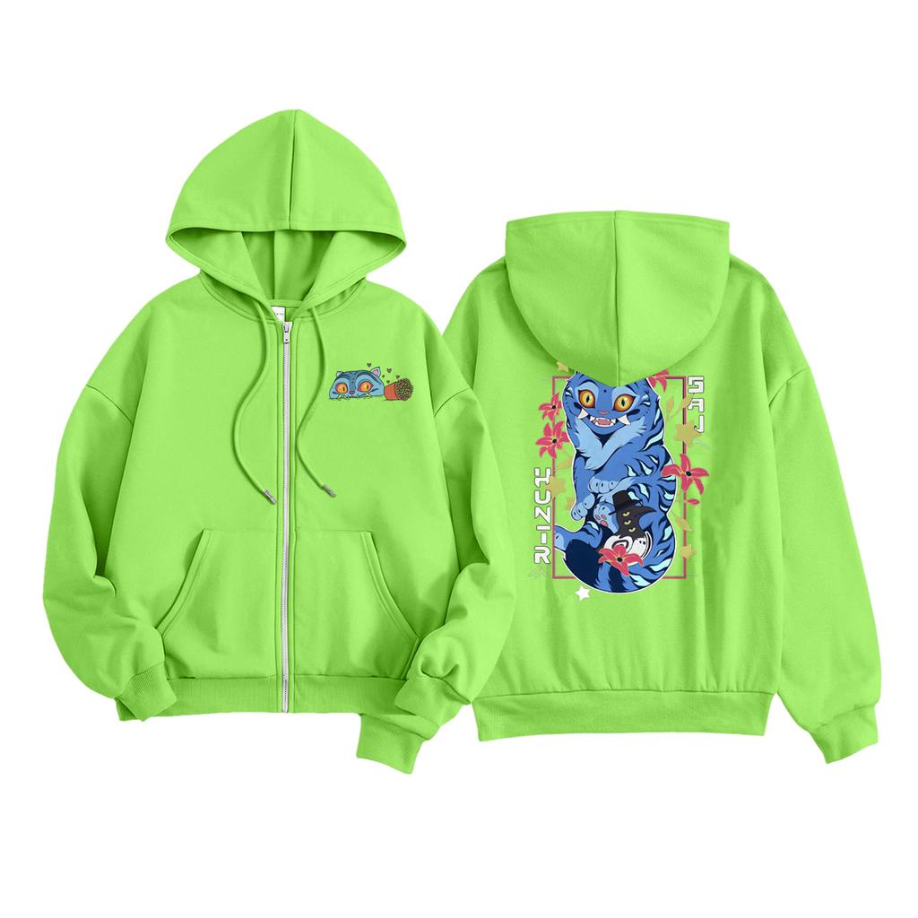 Детская модная женская легкая толстовка с длинными рукавами, застежкой-молнией, принтом и карманами.