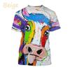 Fashion 3D T-shirt Personality Oil Painting Cow Face Graphic T Shirts Short-sleeved Animal Printing Tees Tops Casual Oversized Mens Tshirt