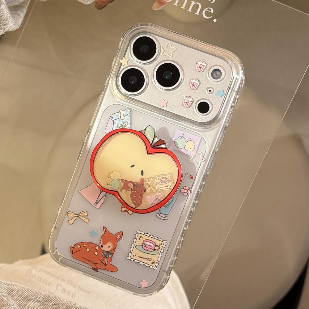 Красное Яблоко Олень Качающаяся Подставка 16 Pro Max Чехол для Телефона для IPhone 17, 12 Прозрачный, 15 Мультяшная Серия