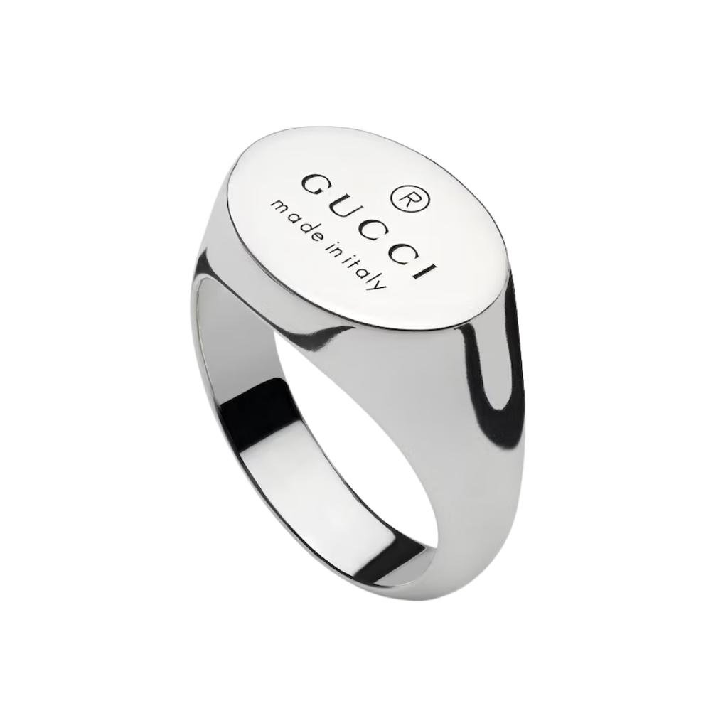Gucci Кольцо из блестящего серебра 925 пробы с микро-логотипом торговой марки, унисекс, 797033-J8400-8106