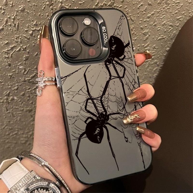 Spider Pattern Anti-drop Armour Case For iPhone 16 15 Pro Max 15 14 13 12 11 Pro XR XS X 7 8 Plus Lens Protect Plating Cover