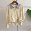 Honey J Ball Bit Stripe Shirt Collar Layered Knit Cardigan  2 Color 