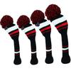 4Pcs Knitted Golf Headcovers Set | Striped Contrast Design with Pom-Pom | Long Neck Driver/Fairway Woods Covers 1/3/5# Warm Winter Golf Accessories