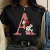 Custom Name Letter Combination Fashion Women T-shirt Flower Letter Pink Font A B C D E F Short Sleeve Tops Black T-shirt Clothes