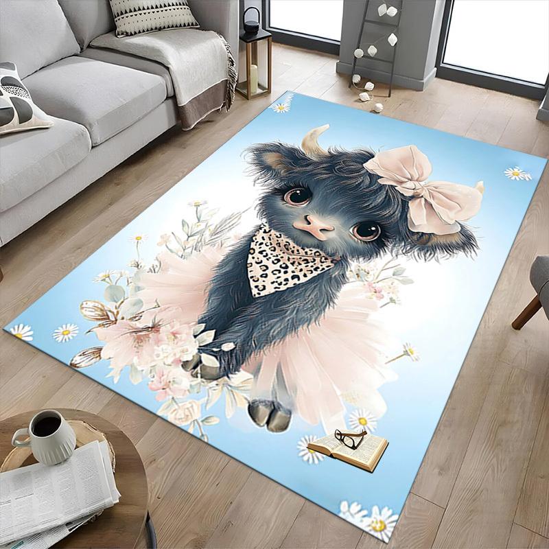 1PC cow flower Non-Slip Floor Carpet Compatible for Office&Living Room&Dining room - Flat-Weave Machine- Soft & Pattern-E297