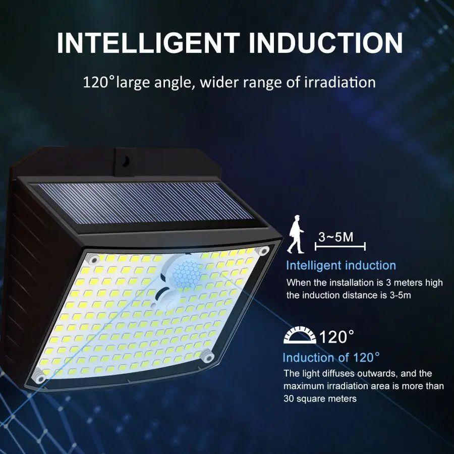 158 LED Solar Wall Lamp Luminouss With Motion Sensor Human Induction Courtyard Waterproof Stairs Outdoor Wall Light