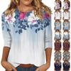 Women's Fashion Casual Round Neck 3/4 Sleeve Loose Printed T-Shirt Ladies Top