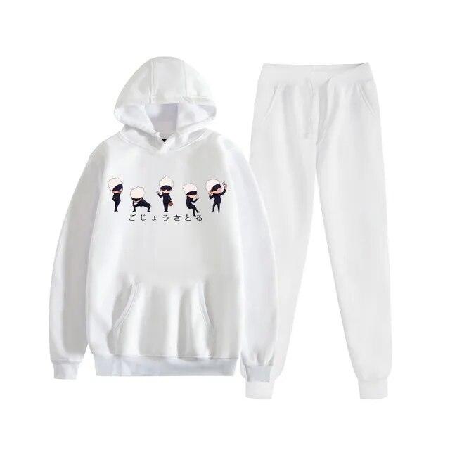 Fashion Autumn/Winter Anime Jujutsu Kaisen Harajuku Streetwear Men's Suit Fleece Hoodie + Trousers Thick Warm Sports Suit