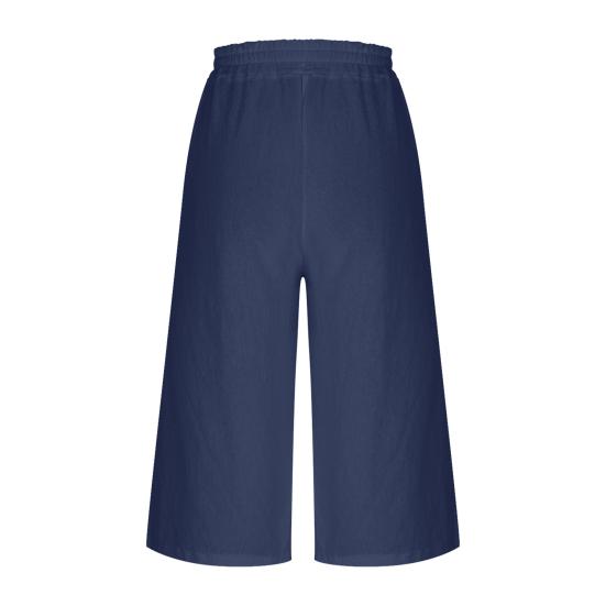 Женские укороченные брюки Эластичная высокая талия Прямые широкие брюки Повседневные брюки с карманами Однотонные