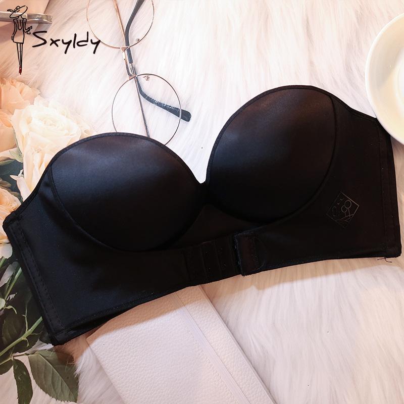 Strapless Bra for Women Front Buckle Push-Up Underwear Seamless No Wire Non-Slip Bra