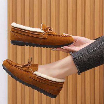 Модная зимняя обувь, женская повседневная обувь на плоской подошве, женская мягкая обувь, модная и удобная теплая плюшевая обувь с бантом из хлопка для женщин