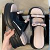 Fashion NEW Summer Bow Sandals Women Platform Shoes Heels Luxury Mules Wedge Black Slippers Elegant Designer Foam House Indoor