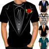 Men's Fashion Funny Fake Suit T-shirt 3D Printed Tuxedo Bow Tie Graphic T-shirt Casual Short Sleeve Tees Tops For Men
