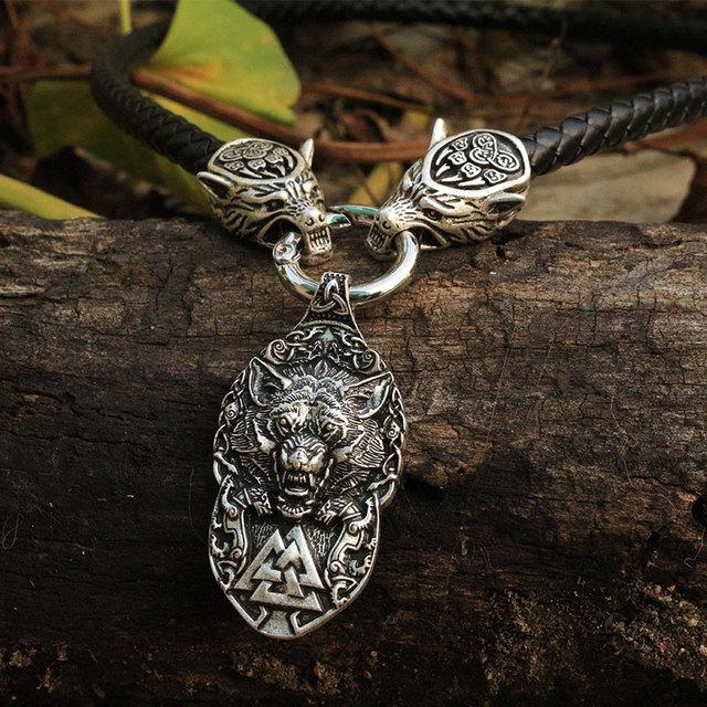Men Necklace Viking Wolf Head With Thor 'S Hammer Mjolnir Necklace Pendant Norse Talisman Ethnic Jewelry