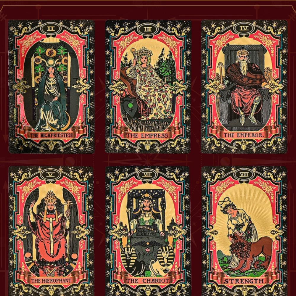 12 зодиакальных карт, черное золото, небесная золотая фольга, колода Таро Райдера Уэйта, 78 шт., водонепроницаемые карты из ПВХ, износостойкие, 12*7 см