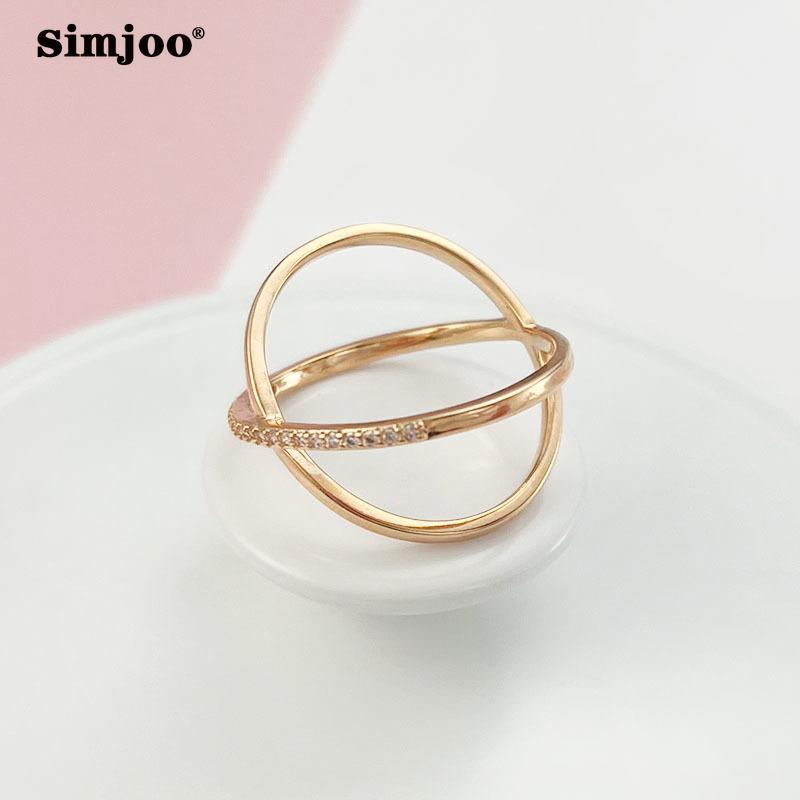 SIMJOO Женское кольцо с двойным кругом и цирконом в индивидуальном дизайне