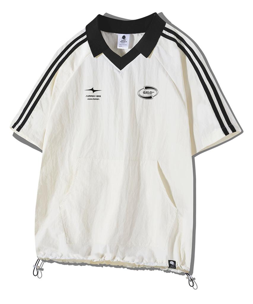 GHOST REPUBLIC Rugby Collar Raglan Track Taslan Short Sleeve Tee Gt-377_Ivory