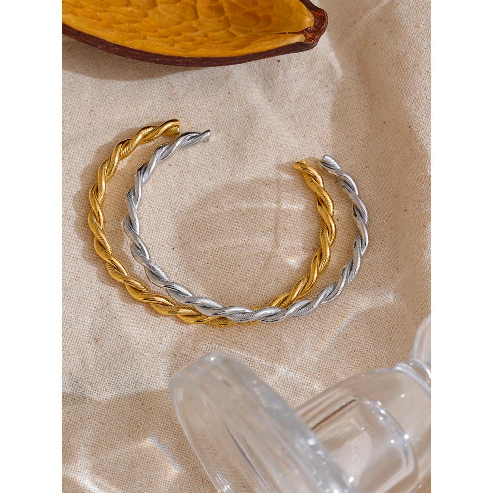 Yhpup Stainless Steel Metal Twist Cuff Bracelet Bangle Waterproof Minimalist Metal Daily Fashion Gold Color Plated Wrist Jewelry