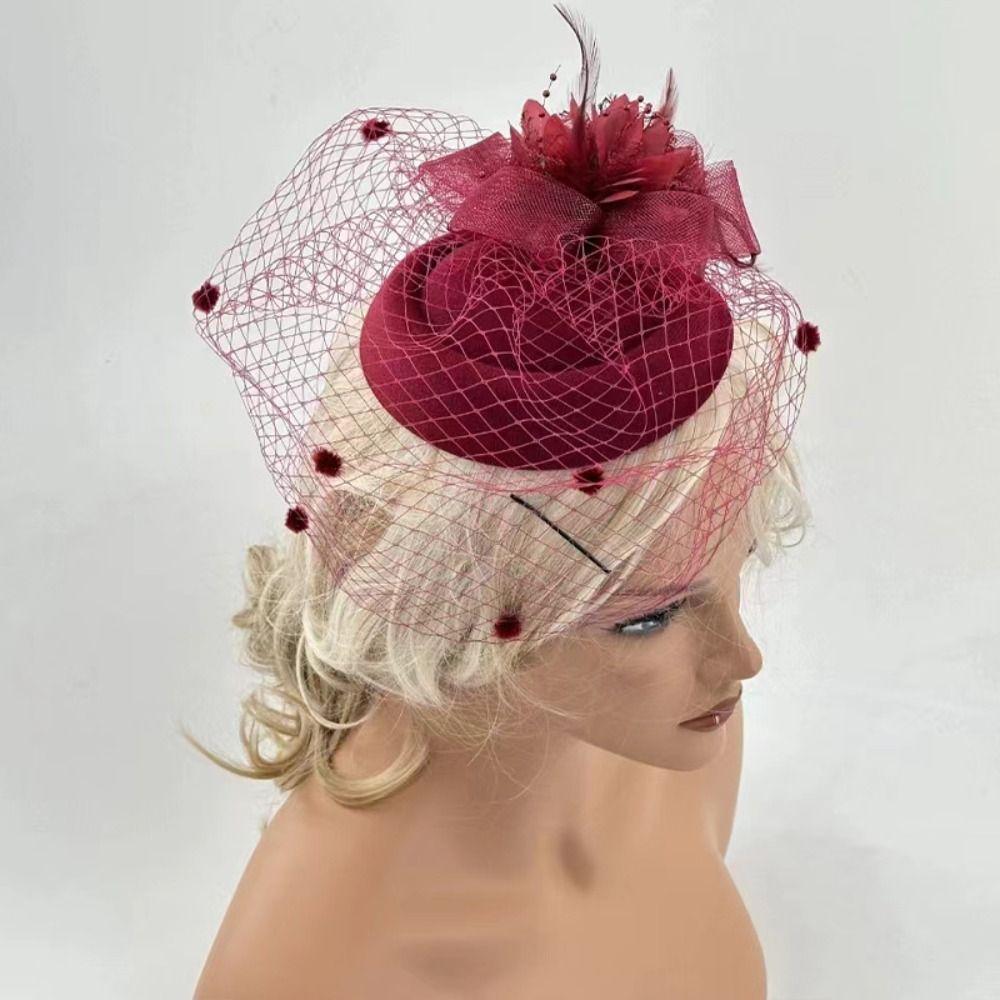 Повязка на голову Маленькие федоры Головной убор Перо Цветок Вуаль Заколки для волос Женская Мини сетчатая шляпка Шляпка-фасинатор