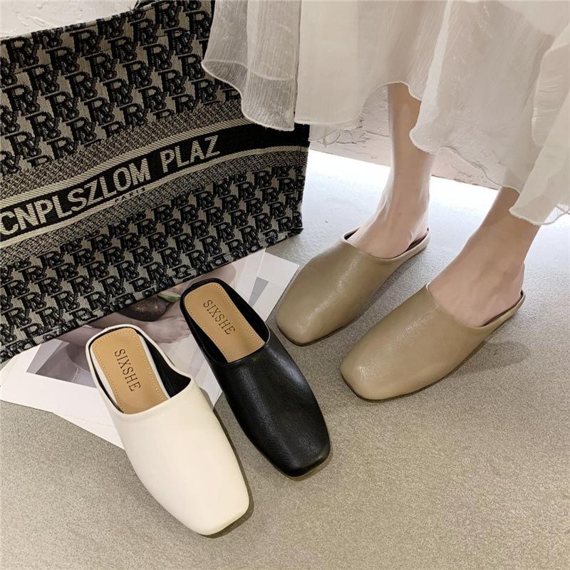 Женские полутапочки с сумкой на голове, новые минималистичные, популярные в интернете, универсальные, для улицы, без каблука, ленивые бабушкины тапочки