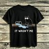 2026 New Unisex Funny Cat Meme It Wasnt Me Black Cat Spilled Water Graphic Short Sleeve TShirt Soft Cotton Casual Top Cat Lover
