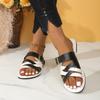 Women's Large Size Slippers Summer New Color Block Round Toe Straight Flat Outside Casual Sandals