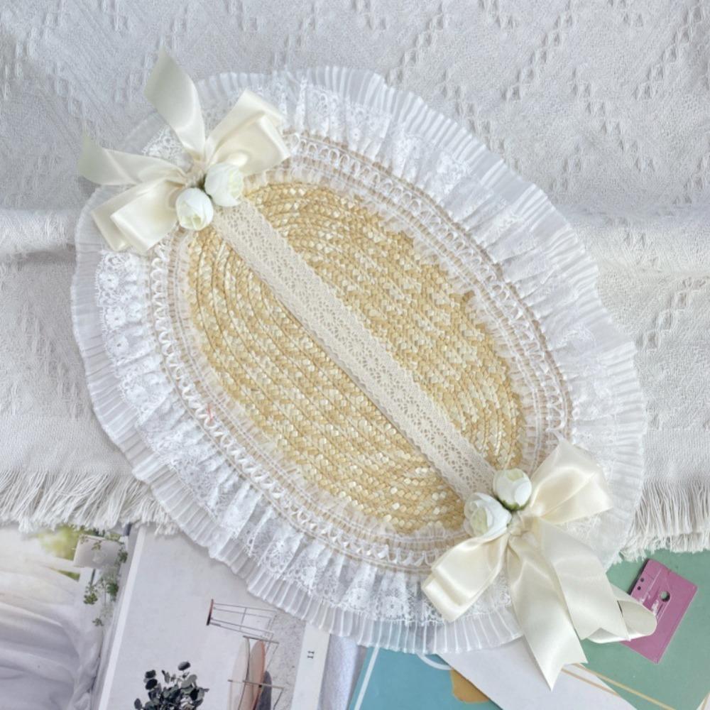 Лолита боннет с плоским верхом, пасторальный стиль, бант, лента, цветочная шляпка, мягкая лолита, соломенная шляпа, пляжный отдых