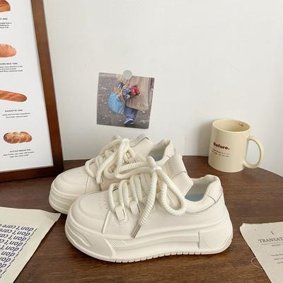 Кремовые женские маффины на толстой подошве, новая нишевая дизайнерская обувь-хлеб, студенческие кожаные туфли с панелями, весна-осень