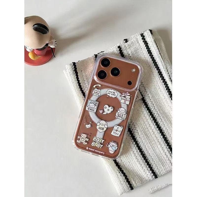 Чехол в корейском стиле с мишкой в форме сердца для iPhone 17, совместим с 16 Promax, магнитный 15, милый 14, противоударный 13.