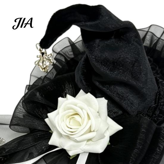 Decorative Witch Hats Halloween Hat with Rose for Women, Gothic Vintage Mini Wizard Women Headpiece Veil Costume, Dress Up, Masquerade Party Reusable