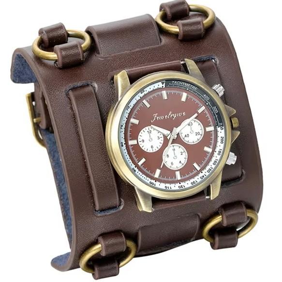 Мужские панк-рок готические винтажные ретро часы с широким ремешком, мужские часы, кожаный браслет, кварцевые, военные мужские наручные часы