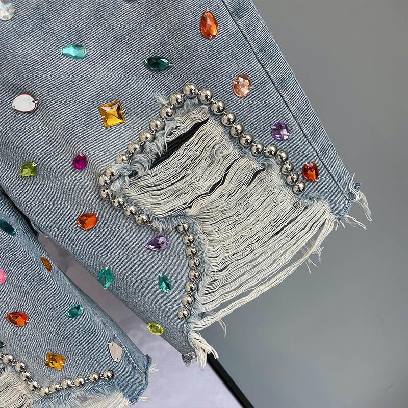 Летние джинсовые шорты с высокой талией для тяжелой промышленности, украшенные бриллиантами и бусинами, женские