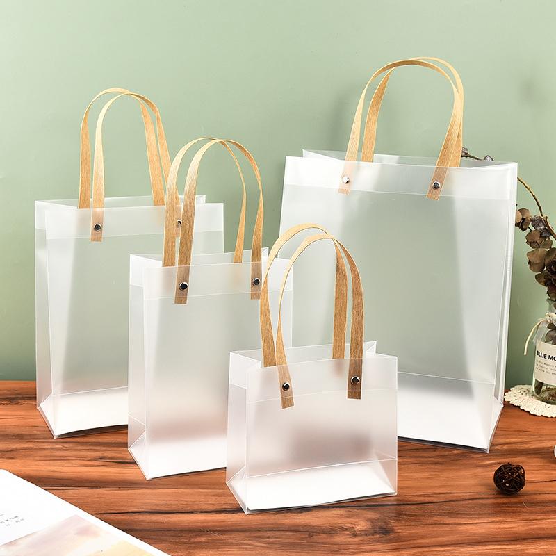 10PCS Transparent Frosted Tote Bag PP Waterproof Companion Gift Candy Bag Flower Wrapping Bag Birthday Wedding Party Supplies