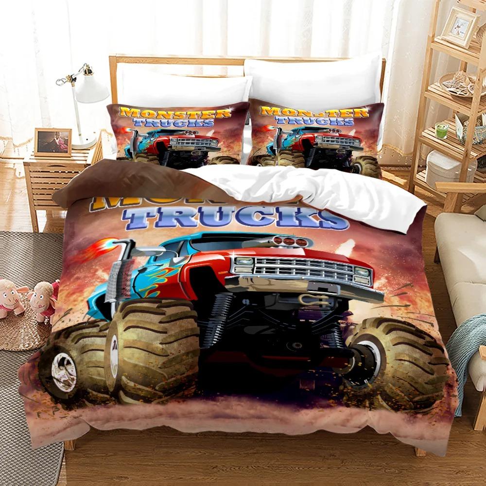Truck Duvet Cover Collection Automobile Blue Monster Pickup Truck Quilt Cover Monster Truck Bedding Collection Polyester Pillowcase