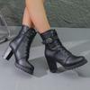 Women'S Ankle Boots Green Large Size Winter  New Horse Biker Chunky Rubber Bottom High Heel Platform Casual Basic Rain Shoes