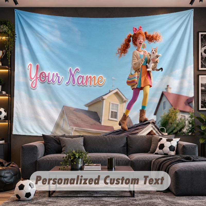 Pippi Longstocking Personalized Tapestry Support Custom Name, Wall Art Home Decoration