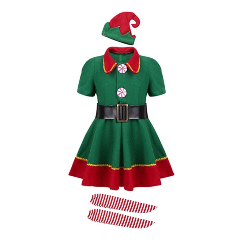 Рождественские костюмы для косплея на Хэллоуин для детей, костюм эльфа для девочек, платье со шляпой, подарок на Новый год, Рождество, карнавал, вечеринку, Санта-Клаус, дети, взрослые женщины