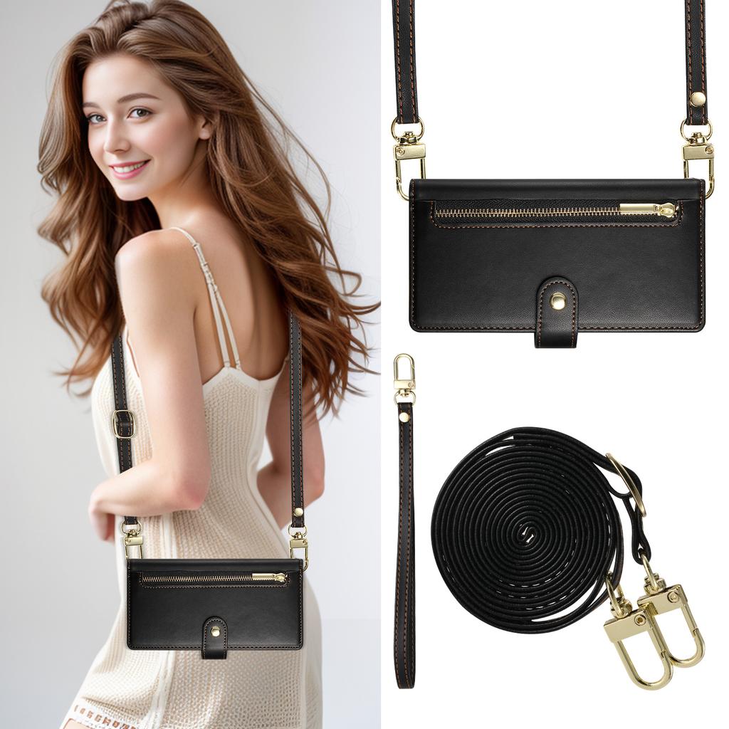 DF-011 For Samsung Galaxy S24 Ultra Case with Shoulder Strap Zipper Leather Phone Cover