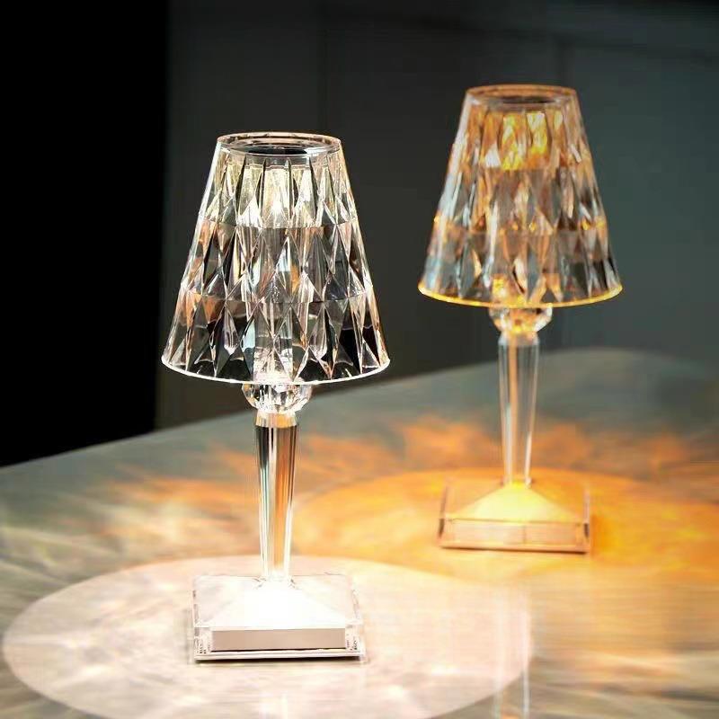 Современная Простая Изящная Акриловая Настольная Лампа USB Перезаряжаемая Сенсорная Настольная Лампа Украшение Спальни Светодиодный Ночник в Форме Бриллианта
